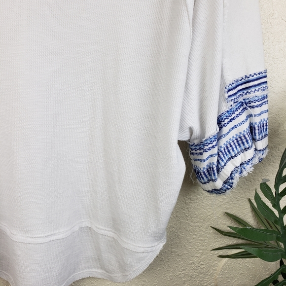Free People Bohemian Sundae Swing Embroidered Waffle Peasant Blouse Top size L - Picture 5 of 11
